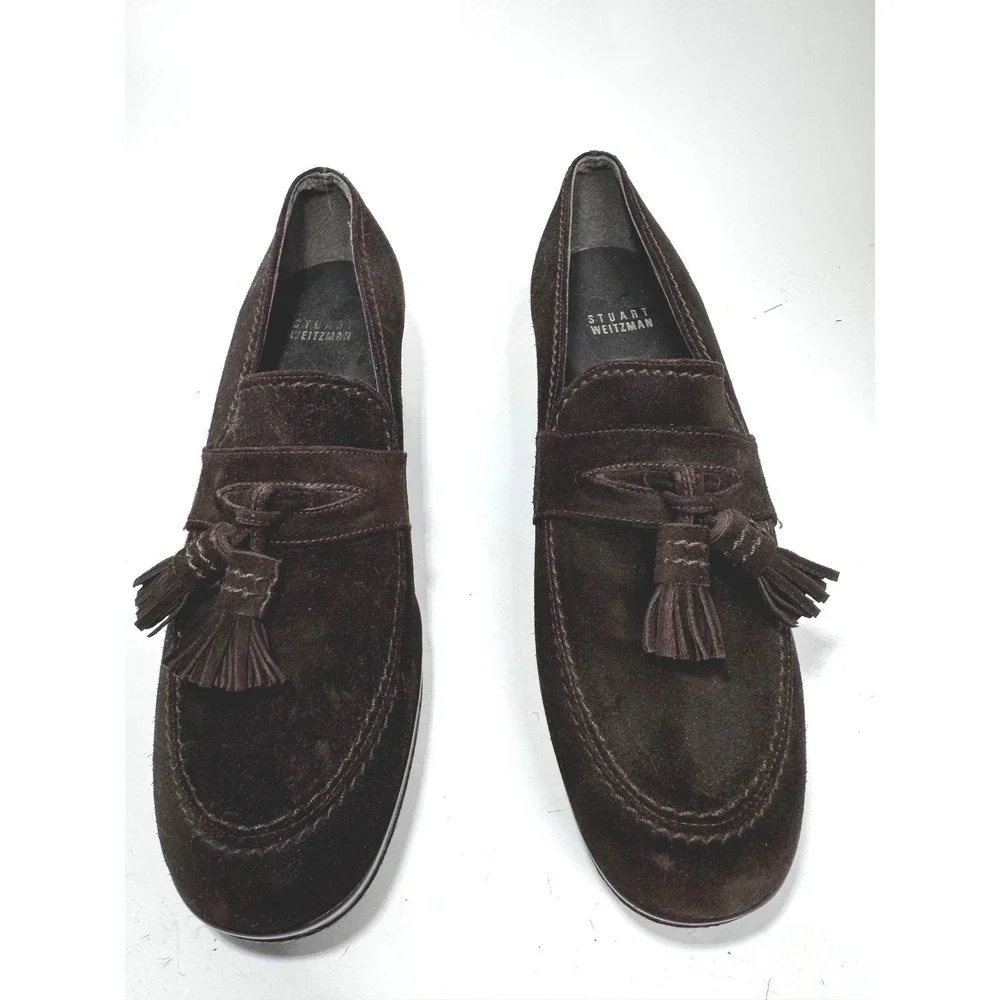 Stuart Weitzman Womens‎ Brown Suede Tassel Wedge Loafers Shoes Size 8 Spain